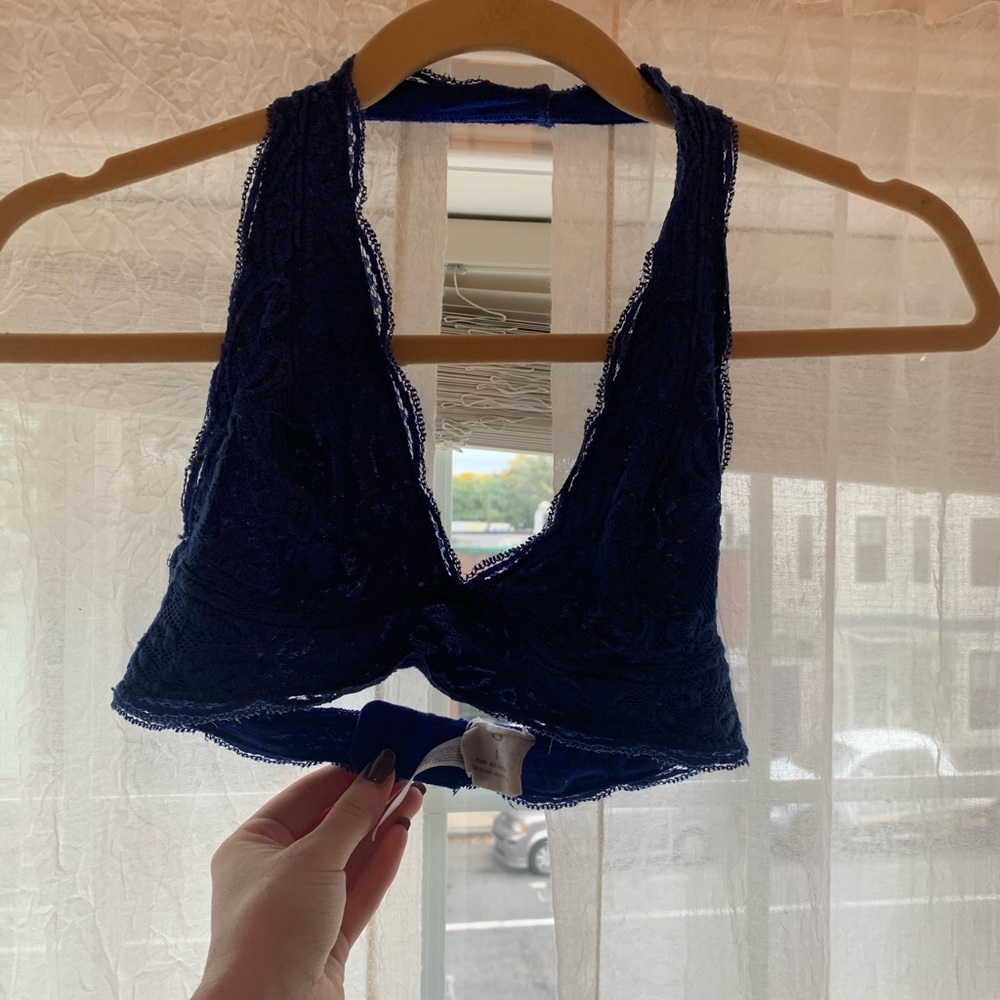blue lacy bralette